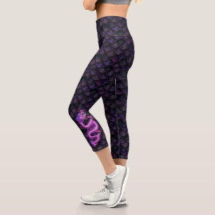 Pink Black Dragon Scales Pink Dragon Capri Leggings