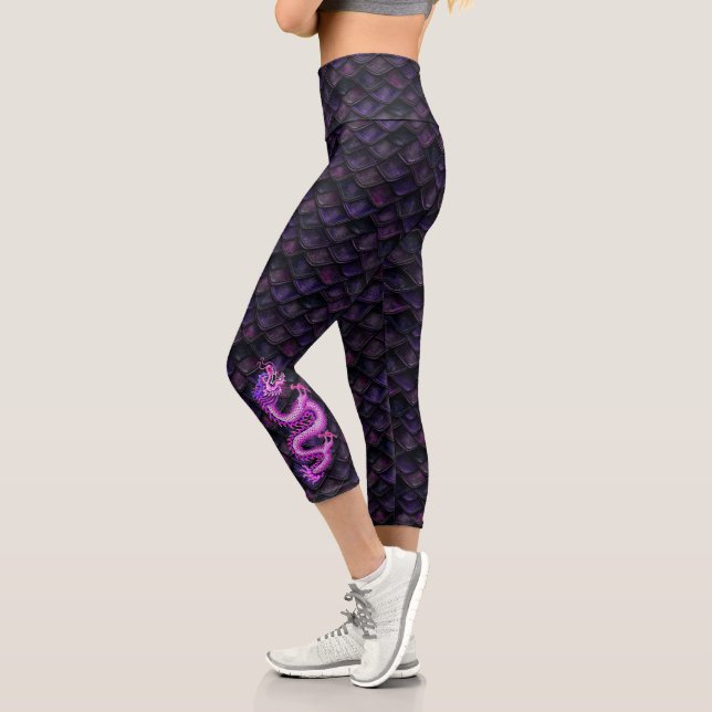 Pink Black Dragon Scales Pink Dragon Capri Leggings (Left)