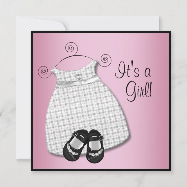 Pink Black Dress Shoes Pink Black Baby Girl Shower Invitation (Front)