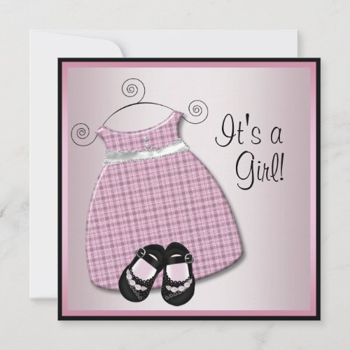 Pink Black Dress Shoes Pink Black Baby Girl Shower Custom Announcement