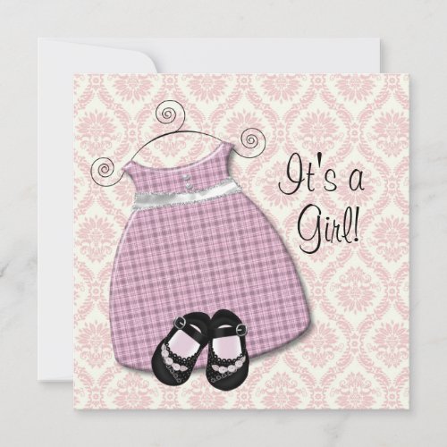 Pink Black Dress Shoes Pink Black Damask Baby Girl Invitation