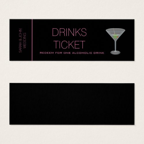 Pink Black Drink Ticket Wedding Reception Card