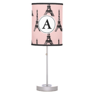 Pink Black Eiffel Tower Monogram Table Lamp