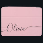 Pink Black Elegant Calligraphy Script Name iPad Air Cover<br><div class="desc">Pink Black Elegant Calligraphy Script Custom Personalized Add Your Own Name iPad Air Cover features a modern and trendy simple and stylish design with your personalized name in elegant hand written calligraphy script typography on a soft pink background. Perfect gift for birthday, Christmas, Mother's Day and stylish enough for the...</div>