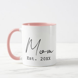 Pink Black Elegant Script New Mom Established Year Mug