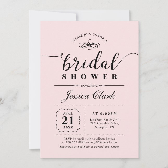 Pink & Black | Elegant Wedding Bridal Shower Invitation (Front)