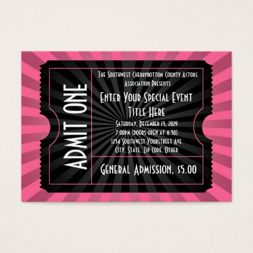 Pink+ Black Event Ticket, Lg Business Card Size