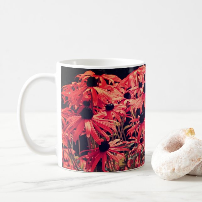 Pink Black Eyed Susan Floral Art  Coffee Mug (With Donut)
