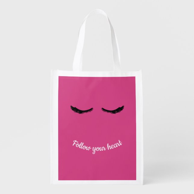 Pink Black Eyelashes Glam Birthday Grocery Bag (Front)