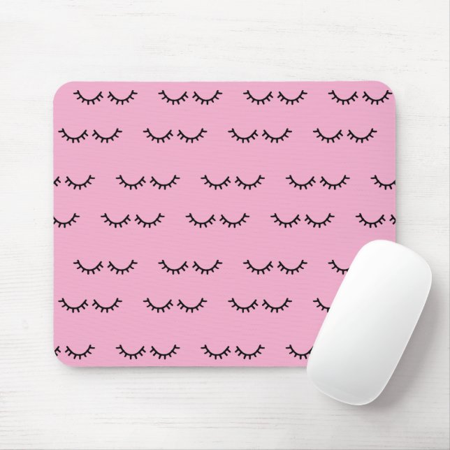 Pink Black Eyelashes Mouse Pad (With Mouse)