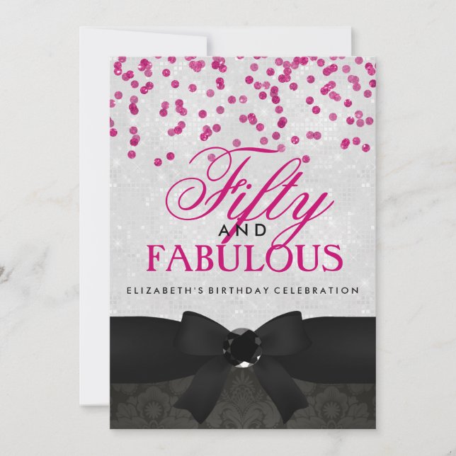 Pink & Black Fabulous 50th Birthday Party Invite (Front)