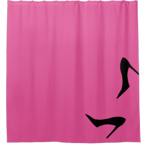 Pink Black Fashion High Heel Pumps Girly Bath Gift Shower Curtain