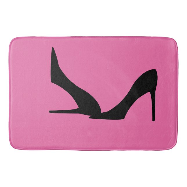 Pink Black Fashion High Heel Pumps Girly Bath Mat (Front)