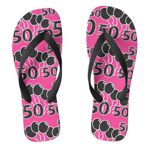 PINK BLACK Festive 50th Birthday Flip Flops