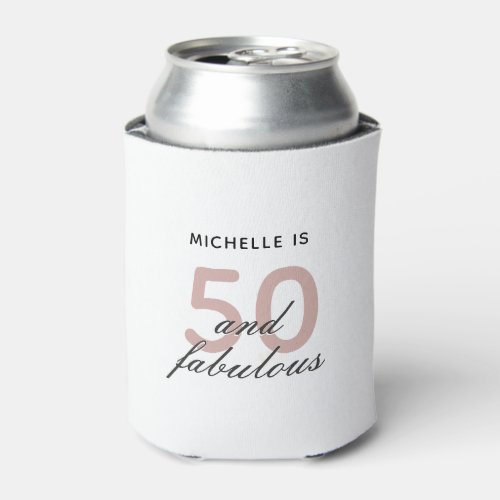 Pink Black Fifty and Fabulous 50th Birthday Can Cooler