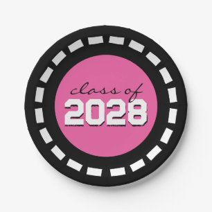 Pink & Black Filmstrip Class Year Graduation Paper Plates