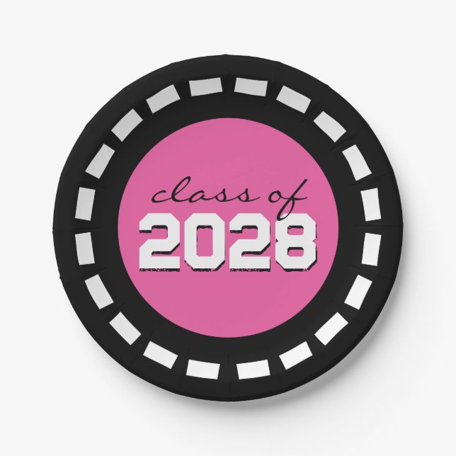 Pink & Black Filmstrip Class Year Graduation Paper Plates (Front)