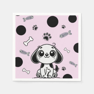 Pink & Black Fish Bones Puppy Dog Birthday Party  Napkins