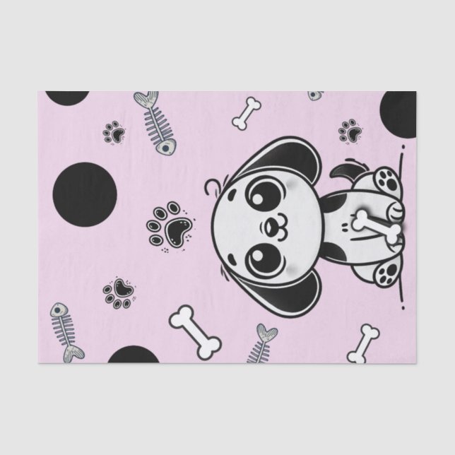 Pink & Black Fish Bones Puppy Dog Birthday Party  Tissue Paper (Front)