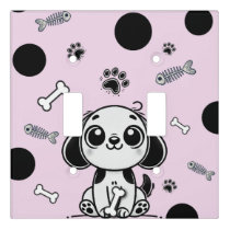 Pink & Black Fish Bones Puppy Dog Nursery Bedroom Light Switch Cover