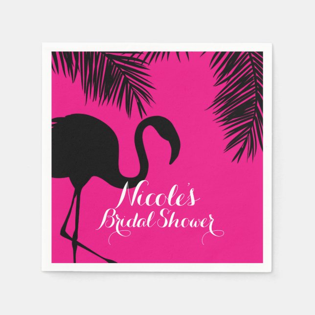 Pink & Black Flamingo & Palm Birthday Party Custom Paper Napkins (Front)