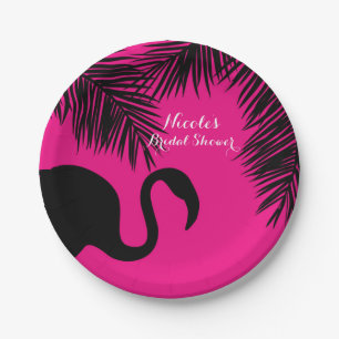 Pink & Black Flamingo & Palm Birthday Party Custom Paper Plates