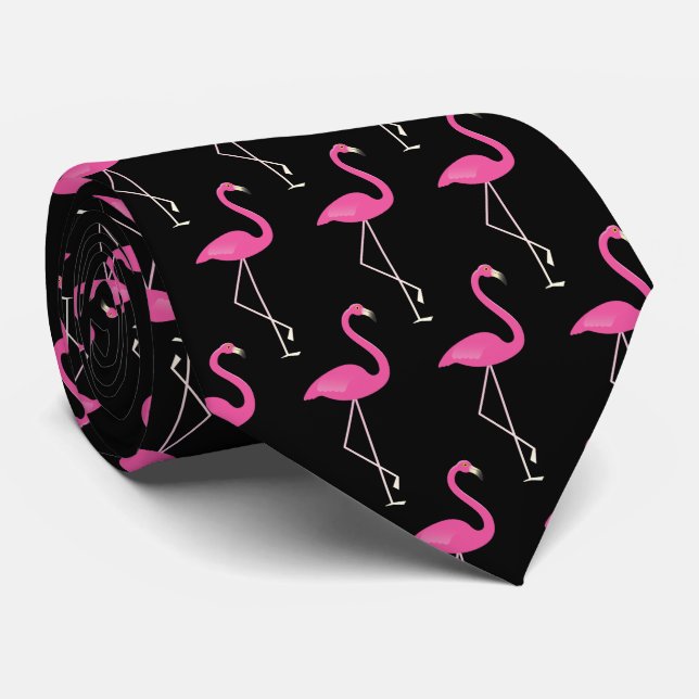 Pink & Black Flamingo Tie (Rolled)