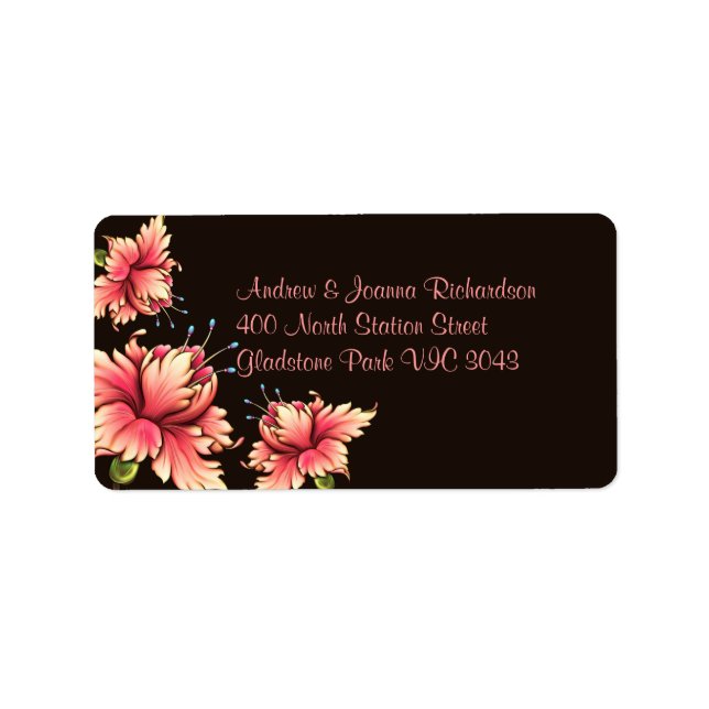 Pink & Black Floral Address Label (Front)
