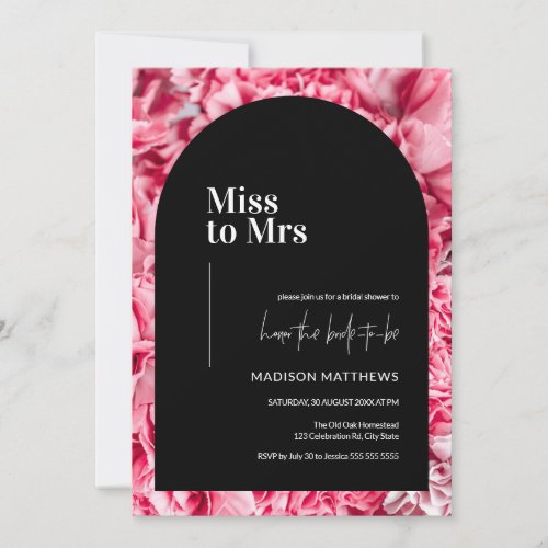 Pink  Black Floral Arch Miss Mrs Bridal Shower  Invitation