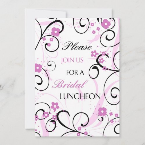 Pink Black Floral Bridal Luncheon Invitation Cards