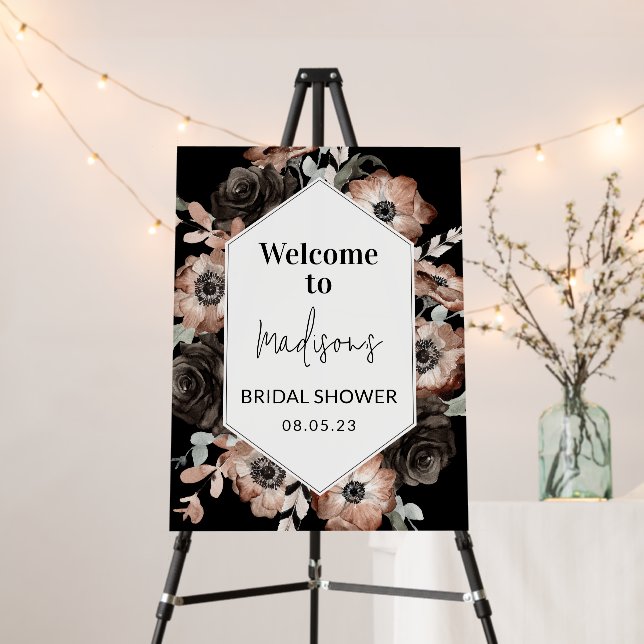 Pink Black Floral Bridal Shower Love in Bloom Foam Board (In Situ (Stand))