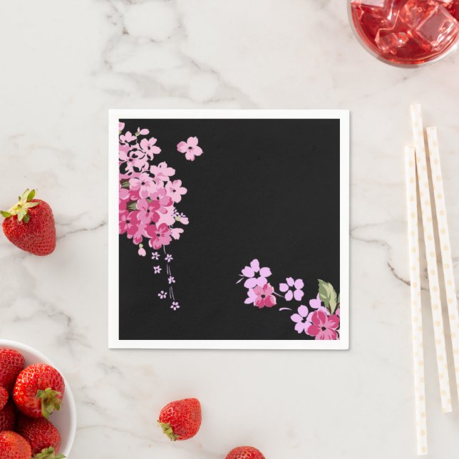 Pink & Black Floral Cherry Blossom   Napkins (Insitu)