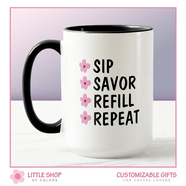 Pink Black Floral Coffee Lovers Customizable Mug (Creator Uploaded)