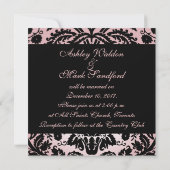 Pink Black Floral Damask Wedding Invitation | Zazzle