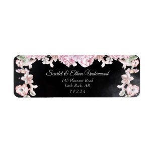 Pink & Black Floral Dark Boho Return Address Label