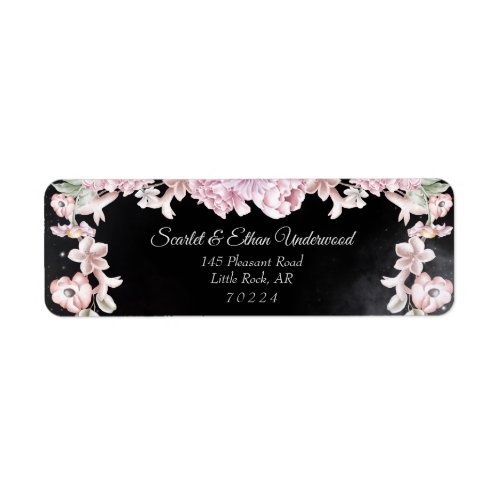 Pink  Black Floral Dark Boho Return Address Label