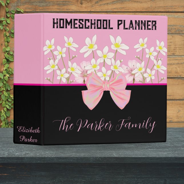 Pink & Black Floral Homeschool Planner with Name 3 Ring Binder (Creator Uploaded)