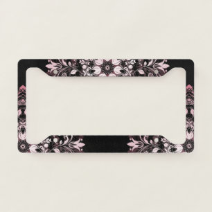 Pink Black Floral Mandala License Plate Frame