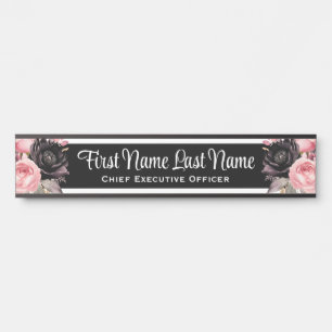 Pink Black Floral Office Door Signs Name Plate