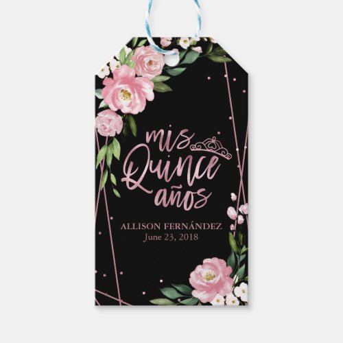 Pink Black Floral Quinceanera Gift Tags