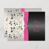 Pink Black Floral Save the Date Card (Front/Back)