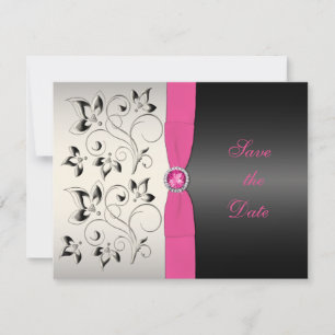 Pink Black Floral Save the Date Card