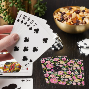 Pink Black Floral Watercolor Poker Cards