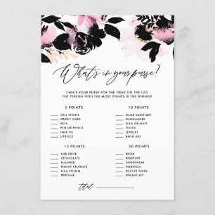Pink Black Floral What's in Your Purse Shower Game Enclosure Card