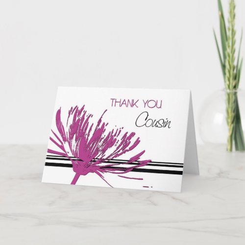 Pink Black Flower Cousin Thank You Bridesmaid Card