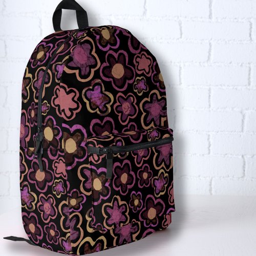 Pink Black Flower Hand_Drawn Pattern Floral  Printed Backpack