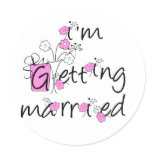 Pink/Black Flowers Getting Married Classic Round Sticker