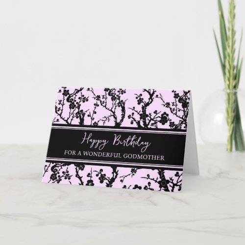 Pink Black Flowers Godmother Birthday Card
