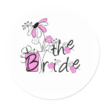 Pink/Black Flowers The Bride Classic Round Sticker