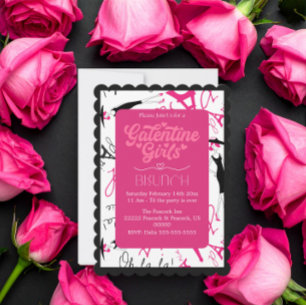 Pink Black Formal Galentine Girls Paris Brunch  Holiday Card